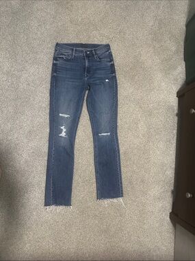 MOTHER Indigo Distressed Straight Leg Jeans